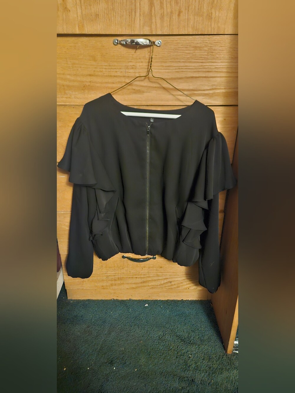 Romeo & Juliet Couture Black Ruffle Zip-Front Jacket